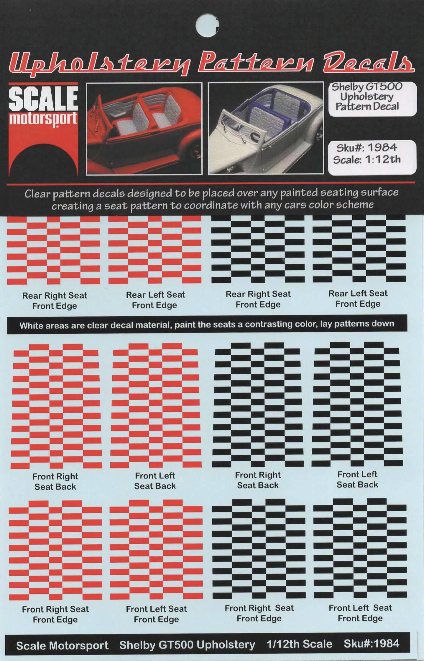 Ford Mustang Shelby GT500 Checker Upholstery SKU #1984