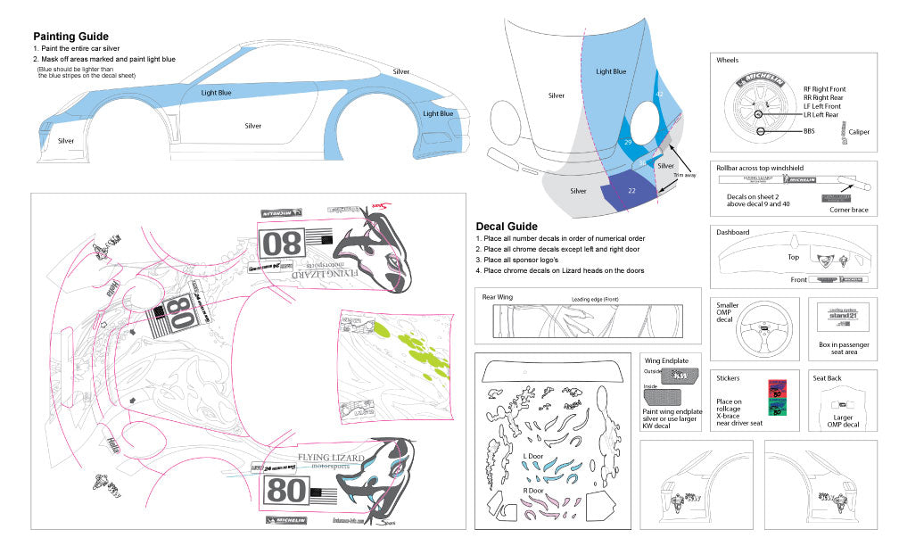 Flying Lizard 2007 Le Mans Livery 3 Sheet Waterslide Decal Set