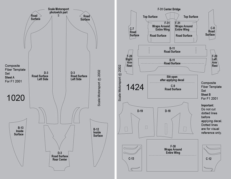 F1 2001 Composite Fiber Template Set SKU #7017