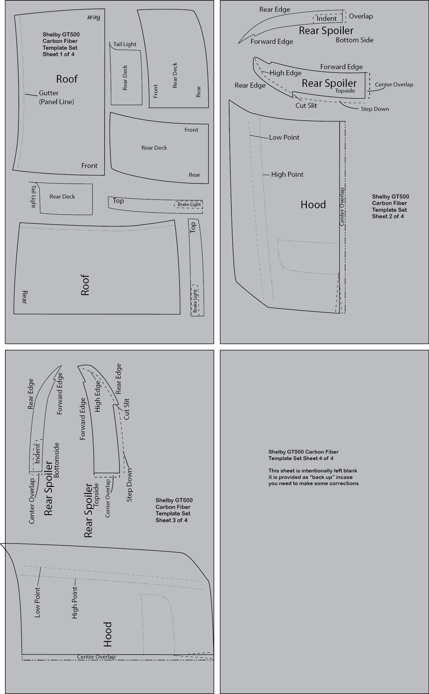 Shelby GT500 Carbon Fiber Template Set SKU #7080/7081