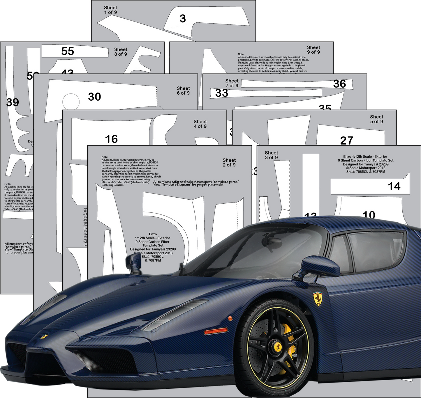 Enzo 1:12th Scale Interior - 6 Sheet Pewter Metallic Plain Weave Template Set SKU #7086