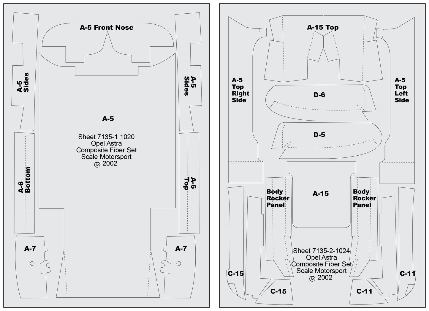 Opel Astra DTM Composite Fiber Template Set SKU #7135